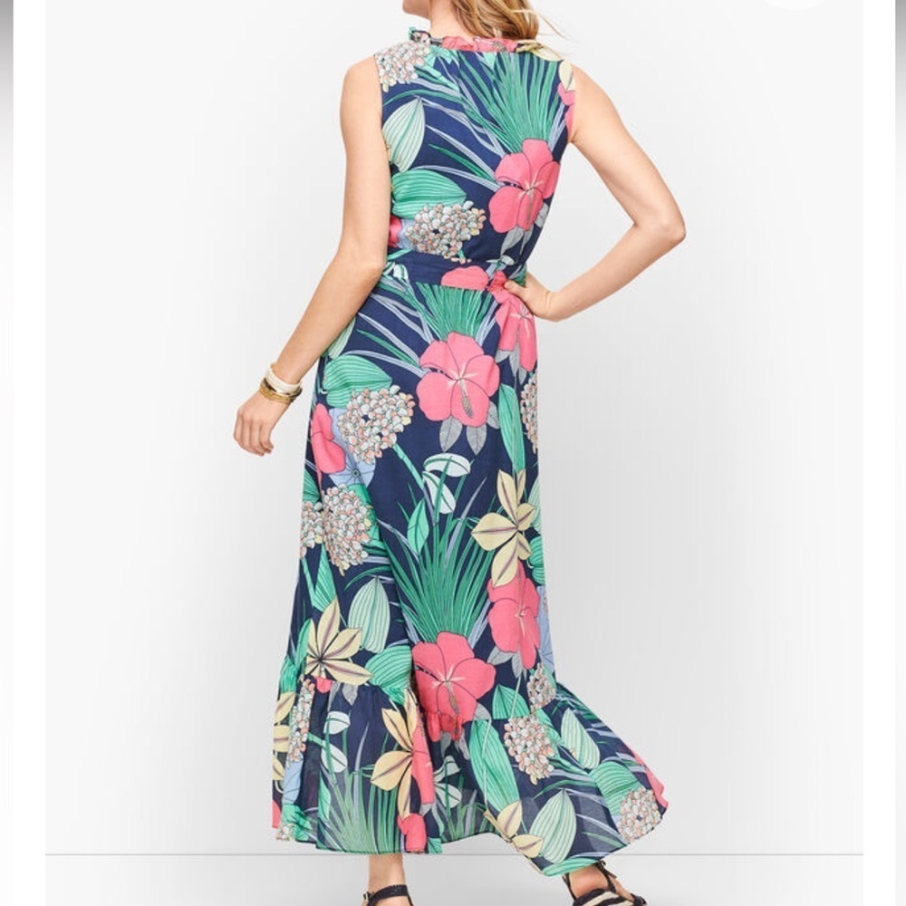 TALBOTS Voile Hibiscus Maxi Dress Cotton Tropical Hawaiian Vacation Size 8 - Picture 2 of 16